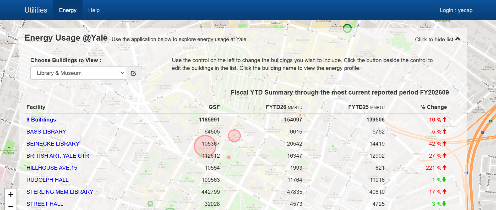 Yale Facility Energy Usage Explorer tool